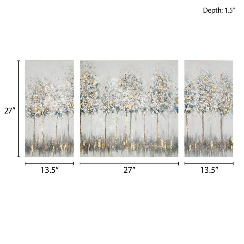 Nordic Gold Trim Blue and Gray Forest Canvas Art Set