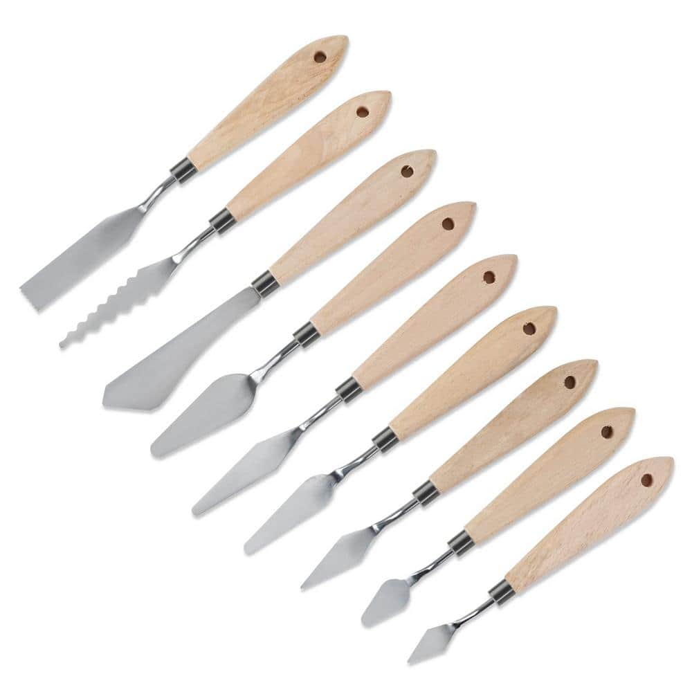 AebDerp 9 Pcs Paint Palette Knives for Painting, Stainless Steel Color  Mixing Scraper Knife Set, Drawing Spatula Pallet Knife with Wooden Handle  for
