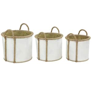 Seagrass Handmade Two Toned Storage Basket with Handles (Set of 3)