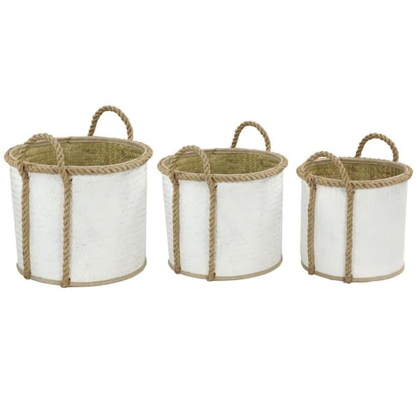 Litton Lane Seagrass Handmade Two Toned Storage Basket with Handles (Set of 3)
