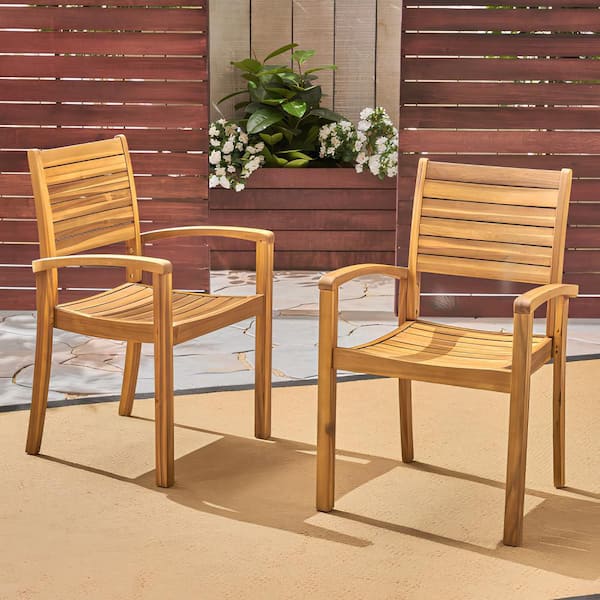 Unbranded Acacia Wood Outdoor Dining Chair (Set of 2)