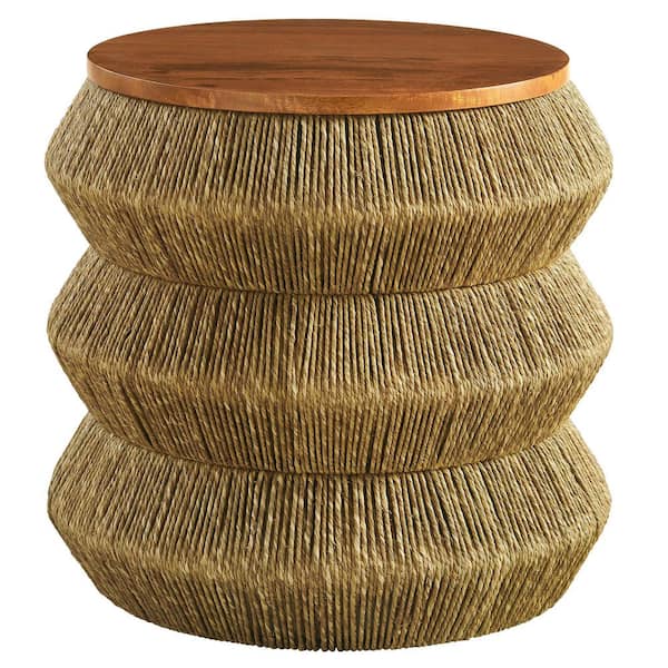 Maris Hand-Woven Seagrass and Wood 18 Inch Round Side Table