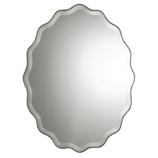 Global Direct 40 in. x 30 in. Antiqued Silver Wood Oval Framed Mirror