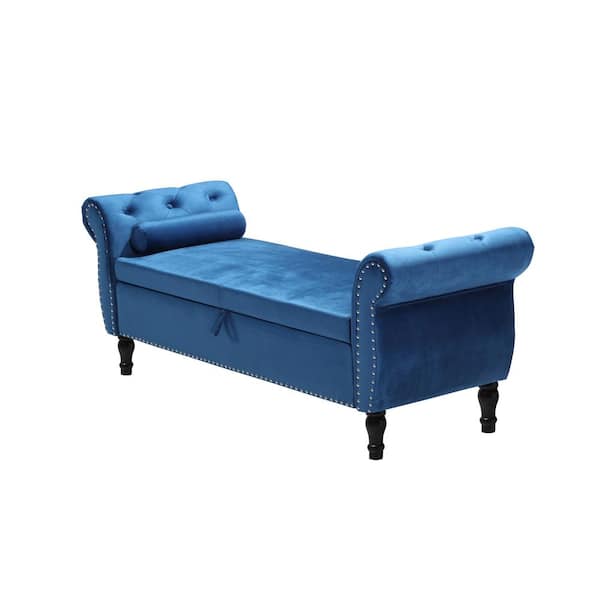 Dropship Blue Modern Velvet Upholstered Ottoman, Exquisite Small End Table,  Soft Foot Stool,Dressing Makeup Chair, Comfortable Seat For Living Room,  Bedroom, Entrance to Sell Online at a Lower Price