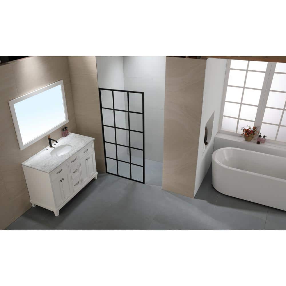 FELYL 34" x 72" Black Framed Clear Glass Shower Panel