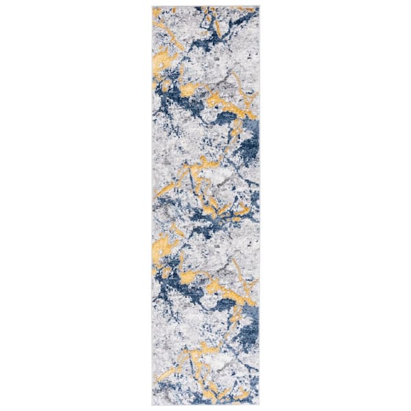 Amelia 700 2 ft. x 8 ft.Ivory/Blue Gold Abstract Runner Rug