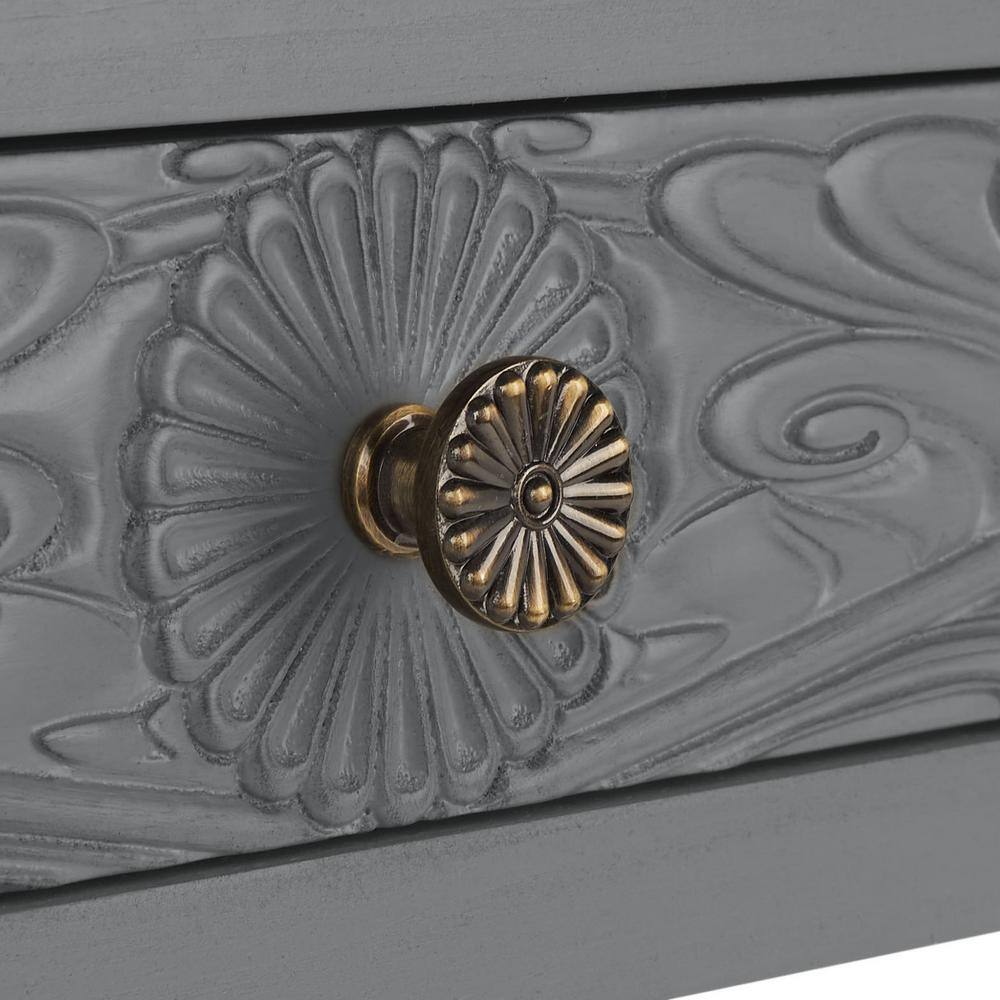 Josie Artisan Carved Floral 46" Wood Desk with Drawers in Distressed Grey