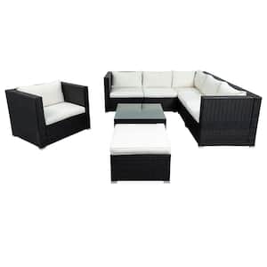Patio Dark Brown 8-Piece Wicker Outdoor Sectional Set with Beige Cushions