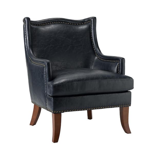 JAYDEN CREATION Laurenz Navy Vegan Leather Armchair with Nailhead Trim