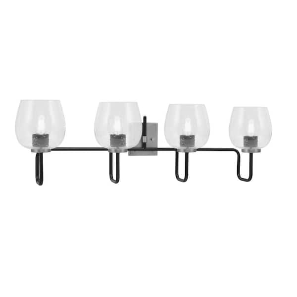 Unbranded Elonia 16.75 in. 4 Light Matte Black and Graphite Vanity Light with 6 in. Clear Bubble Glass Shades, No bulbs included