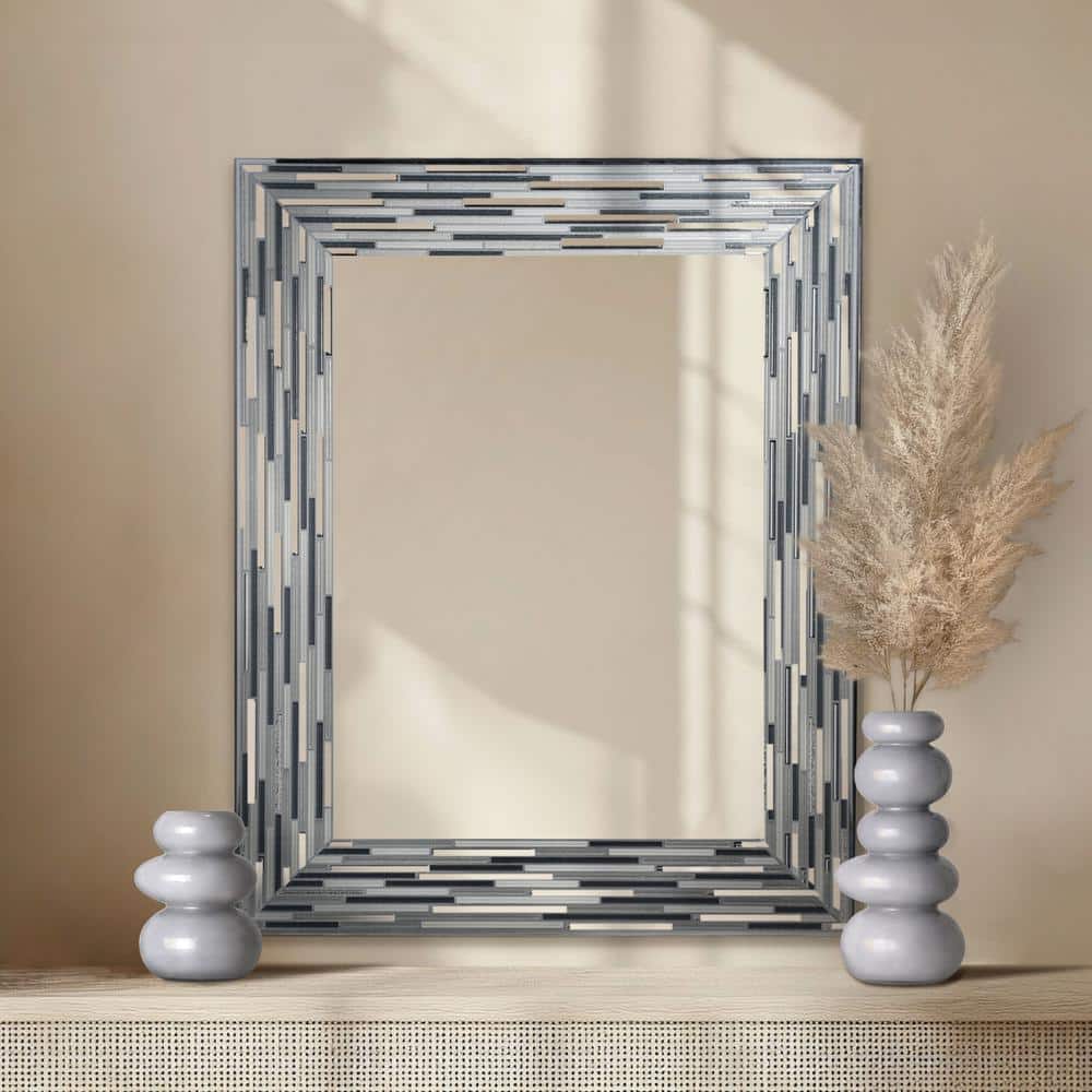 Elegance Reeded Charcoal Mosaic 24" x 30" Frameless Vanity Mirror