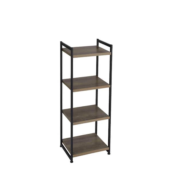 47.2 in. Gray/Black Metal 4-shelf Etagere Bookcase with Open Back