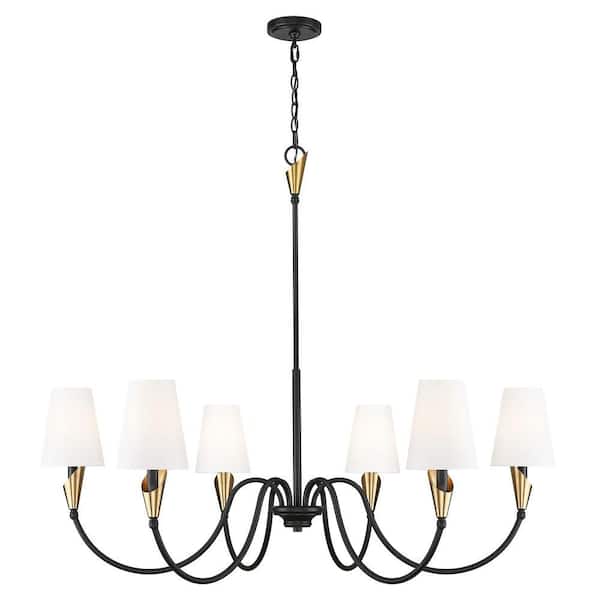 Claudelle 6 light Matte Black + Modern Gold Chandelier for Indoor Use with No Bulbs Included
