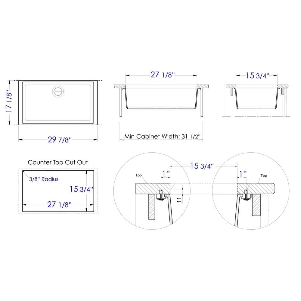 Titanium Gray Granite Composite Undermount Single Bowl Kitchen Sink