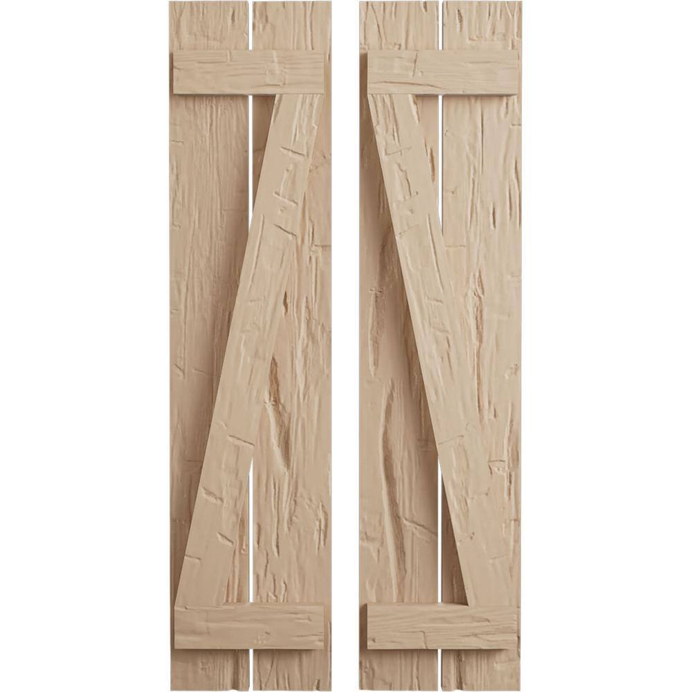 Tan Cedar Rustic Board-n-Batten Faux Wood Shutters with Z-Board, 42"