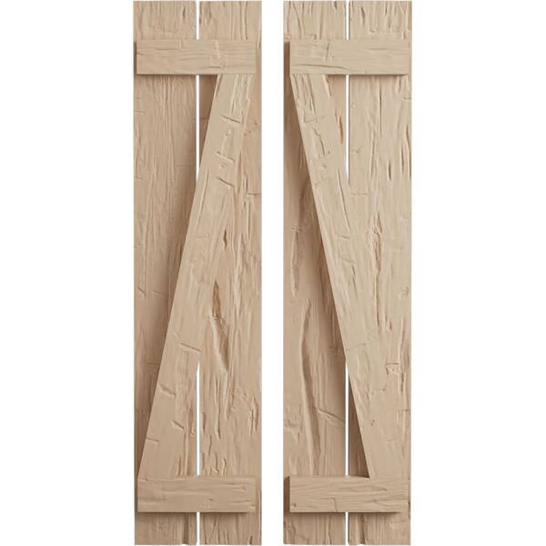Ekena Millwork 11.5 in. x 78 in. Timberthane Polyurethane 2-Board Spaced Board-n-Batten Hand Hewn Faux Wood Shutters w/Z-Board Pair