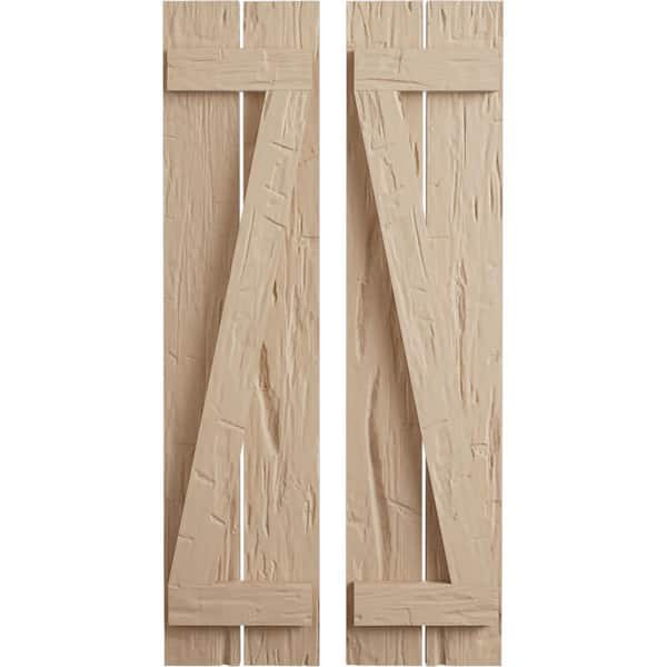 Ekena Millwork 11.5 in. x 90 in. Timberthane Polyurethane 2-Board Spaced Board-n-Batten Hand Hewn Faux Wood Shutters w/Z-Board Pair