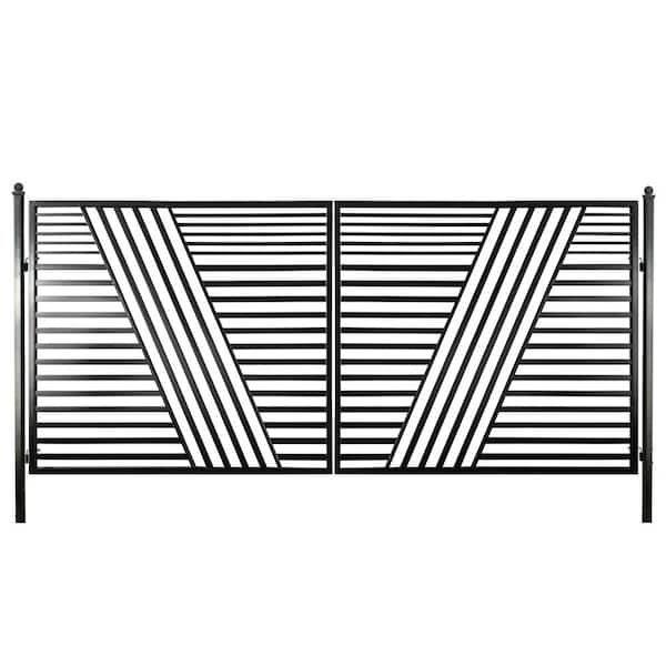 18 ft. x 6 ft. Sofia Black Metal Steel Dual Swinging Driveway Fence Gate