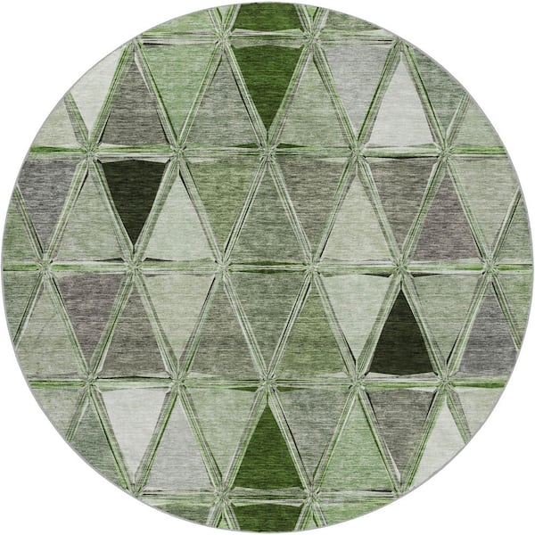Dream Shag Premium Machine Washable Abstract ADS722 Aloe 8 ft. x 8 ft. Round Rug