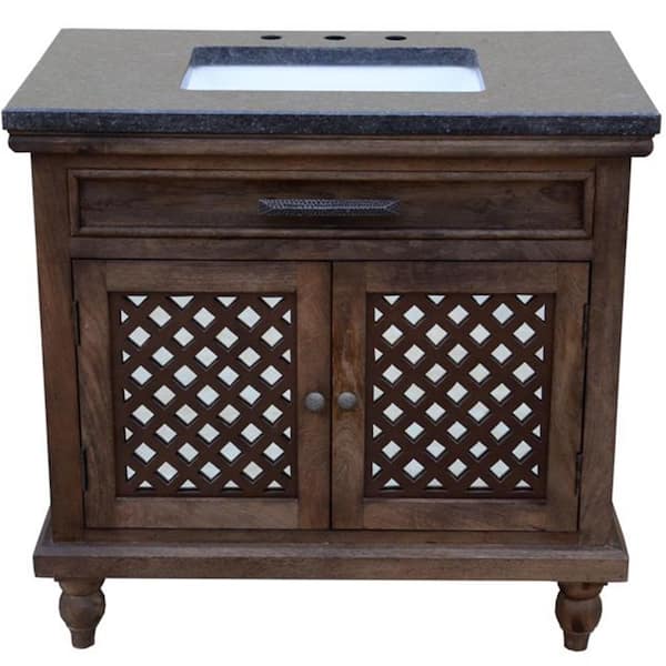Unbranded 22.5 in. W x 36 in. D Mango Vanity with Mirrored Door in Brown with Black Granite Countertop and White Basin
