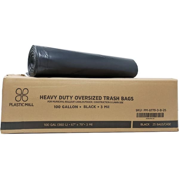 Trash Bags, (100 Count) Large Black Heavy Duty Garbage Bags 