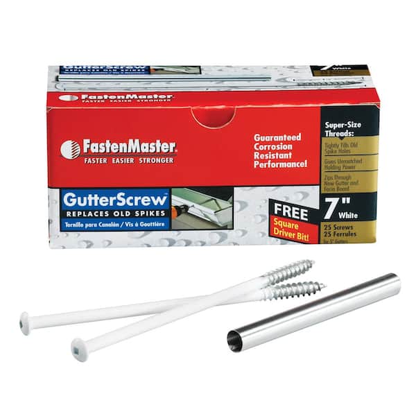 FastenMaster GutterScrew Gutter Spike Replacement – 7 inch gutter screw – White (25 Pack)