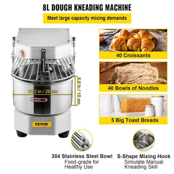 VEVOR Commercial Food Mixer 35-Cups 450W Dual Rotating Dough Kneading  Machine Food Processors DGBMD8-8L110VTTM3V1 - The Home Depot