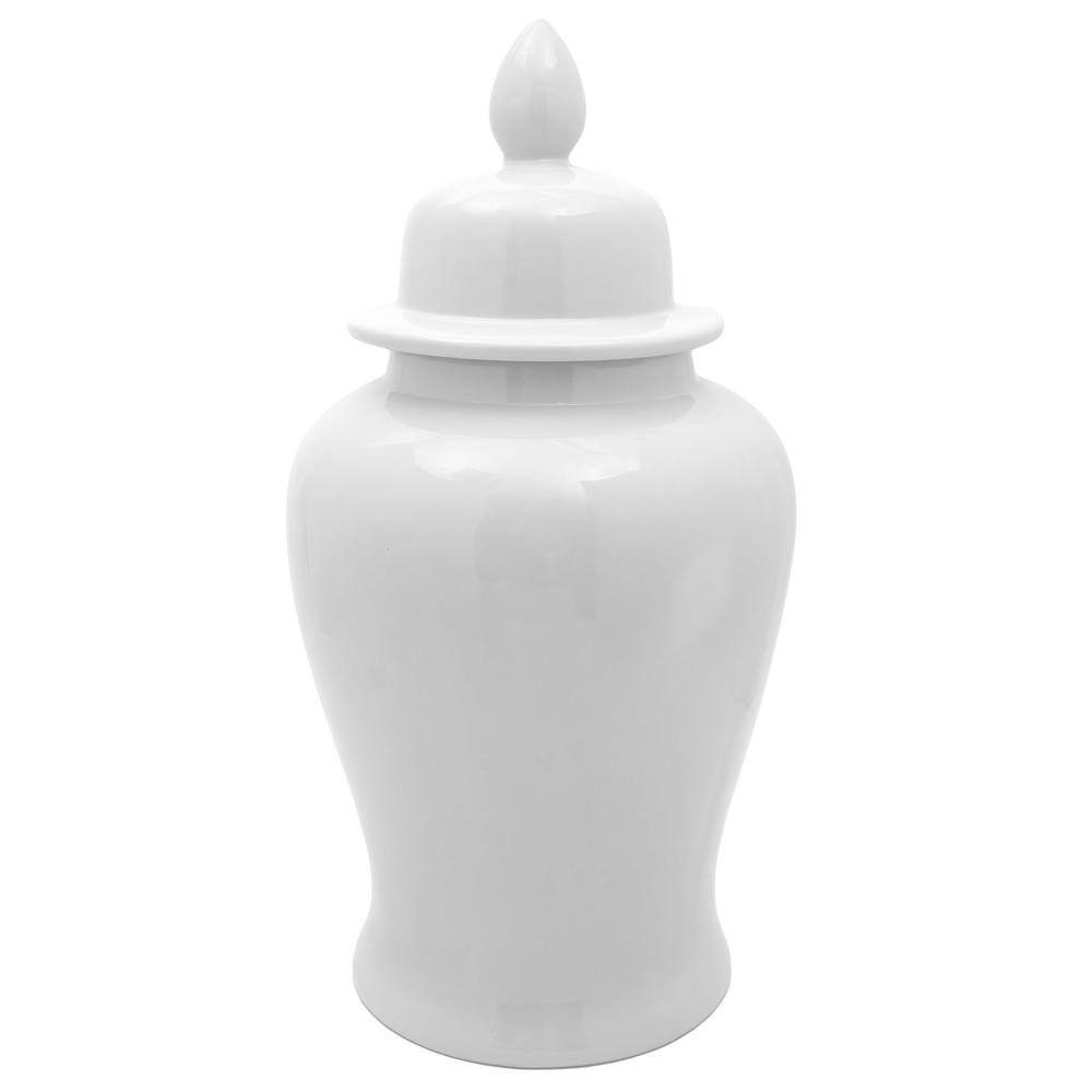 24" White Glossy Porcelain Temple Jar