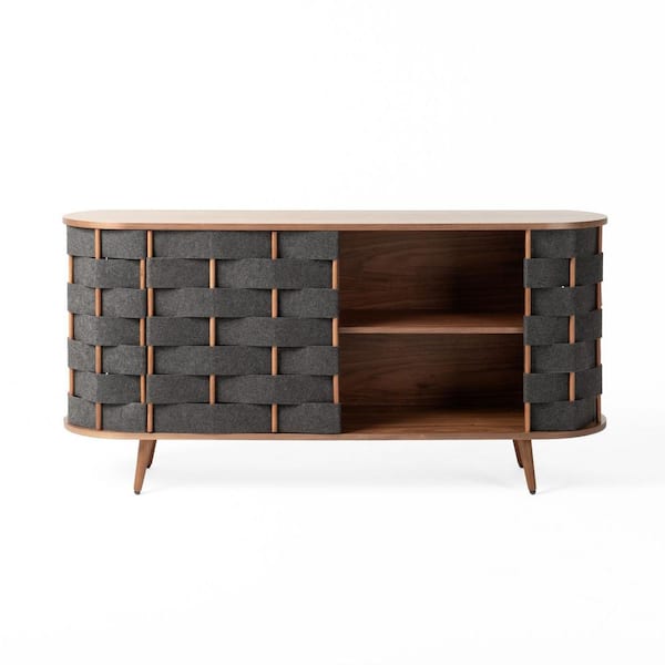 Sheridan Grey Fabric and Walnut Veneer 63 in. Buffet