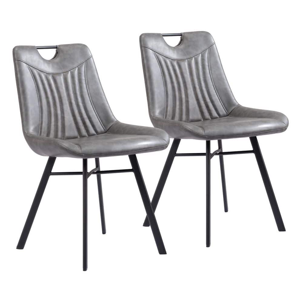 Vintage Gray Velvet Upholstered Side Chairs with Metal Legs, Set of 2
