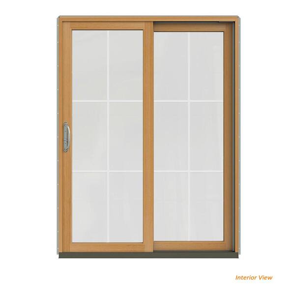 JELD-WEN 60 in. x 80 in. W-2500 Contemporary Silver Clad Wood Left-Hand 6 Lite Sliding Patio Door w/Stained Interior