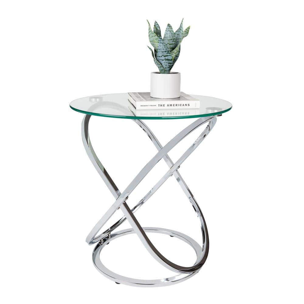Small Round Chrome and Glass Accent Table