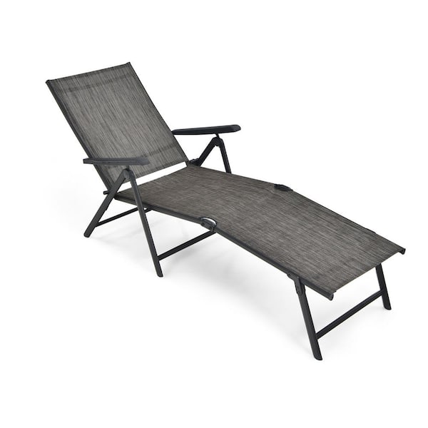 Gtnali Gray Foldable Metal Outdoor Chaise Lounge with 2-Position Footrest