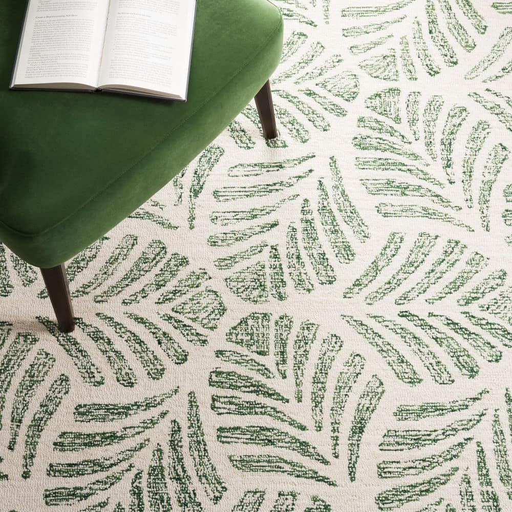 Ivory & Green Floral Tufted Wool-Silk 6' Square Rug