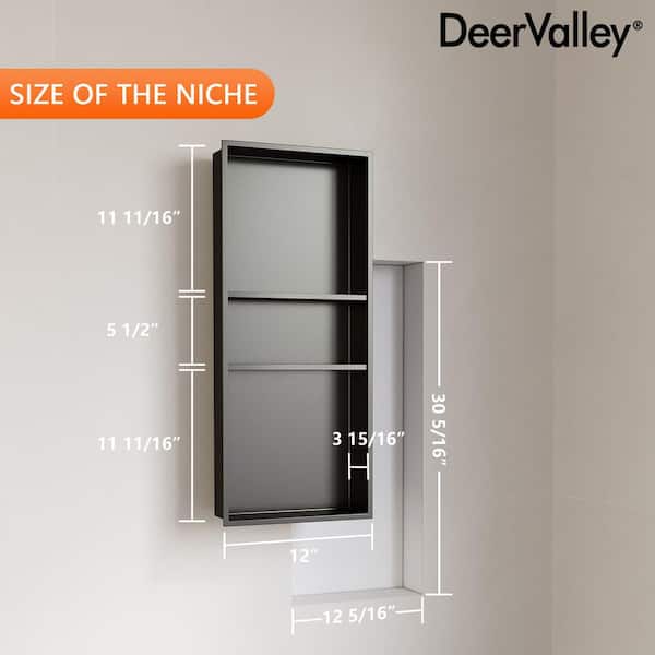 13 in. W x 31 in. H x 4 in. D Stainless Steel Shower Niche Triple Shelf in Matte Black