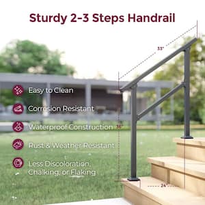 4 ft. Black Iron 4 Step Handrail, Stair Railing Kit for Porch Railing and Deck Hand Rail Fence