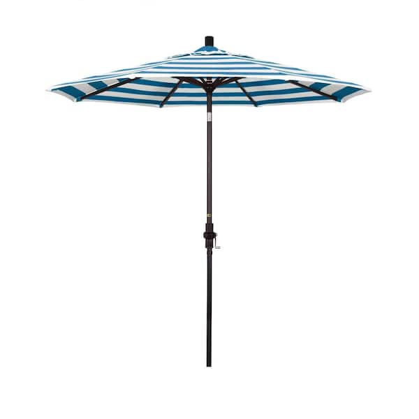California Umbrella 7.5 ft. Bronze Aluminum Market Patio Umbrella Collar Tilt Crank Lift in Cabana Regatta Sunbrella