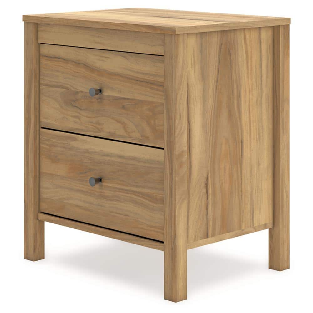 Light Brown 2-Drawer Transitional Nightstand with Bronze Knobs