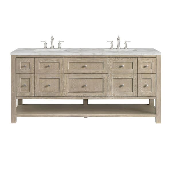 James Martin Vanities Breckenridge 72.0 in. W x 23.5 in. D x 34.18 in. H Double Bath Vanity in Whitewashed Oak and Victorian Silver Quartz Top