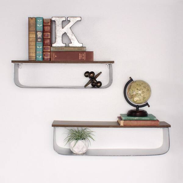 Kate and Laurel Thatcham 7 in. x 25 in. x 5 in. Silver Metal Decorative Wall Shelf