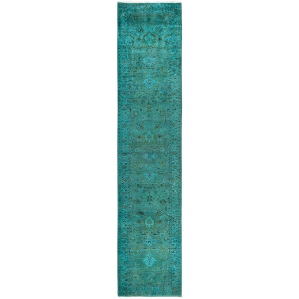 Overdyed Green 3 x 12 Solid Wool Indoor Runner Rug