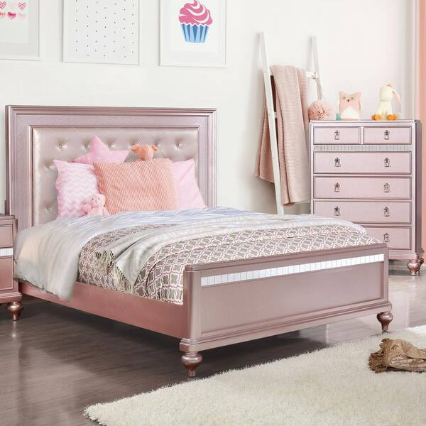 Kloe 2-Piece Rose Gold Wood Queen Bedroom Set, Bed and Chest