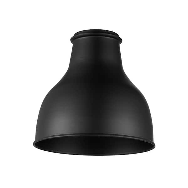 7.25 in. Matte Black Metal Bell Shaped Replacement Pendant Shade with 2.25 in. Neckless Fitter