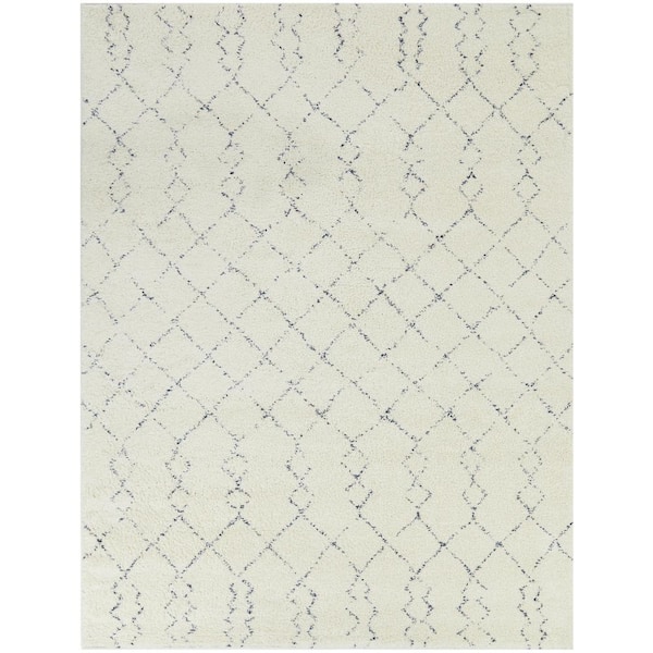 BALTA Reeves Cream/Navy 5 ft. x 7 ft. Moroccan Area Rug