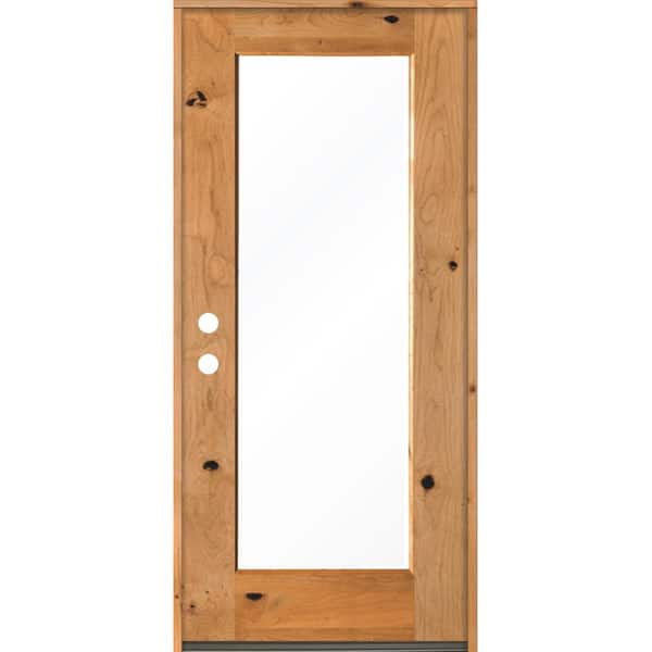 Krosswood Doors 36 in. x 80 in. Rustic Knotty Alder Wood Clear Full-Lite w. Clear Stain Right Hand Inswing Single Prehung Front Door