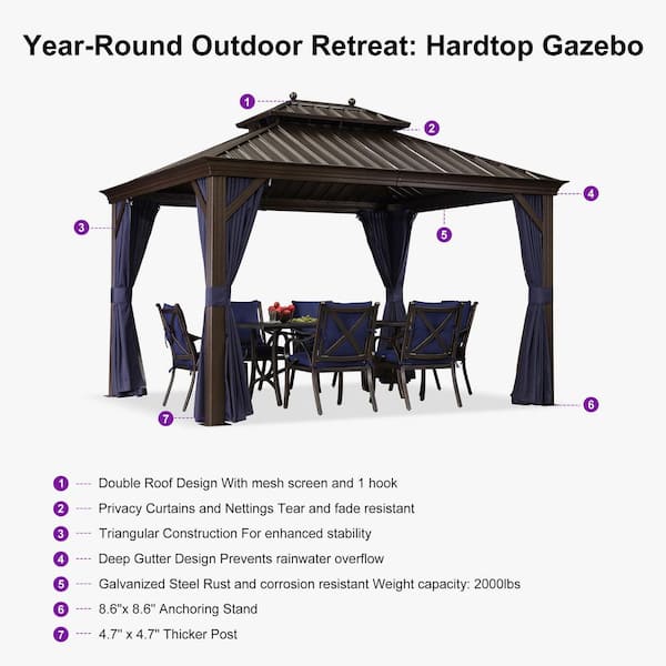 PURPLE LEAF 10 ft.x 12 ft.Bronze Patio Outdoor Gazebo for Backyard
