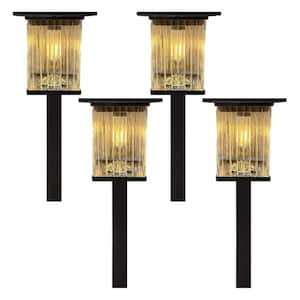 Black Integrated LED Outdoor Solar Pathway Lights with Clear Ribbed Glass (4-Pack)