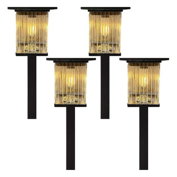 Monteaux Lighting Black Integrated LED Outdoor Solar Pathway Lights with Clear Ribbed Glass (4-Pack)