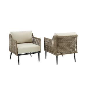 Southwick Brown 2-Piece Wicker Patio Chair Set with Creme Cushions
