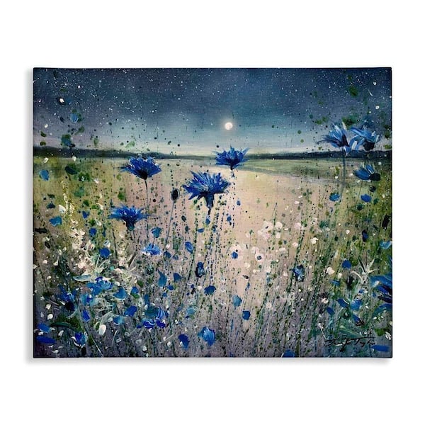 Moon over Blooming Flowers by Jennifer Taylor Art 1-Piece Wrapped Unframed Nature Graphic Art Print 20 in. x 16 in.